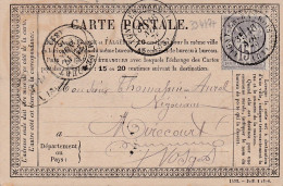 33447# SAGE Type I CARTE PRECURSEUR Obl LIGNY EN BARROIS 1876 T17 MEUSE Pour MIRECOURT VOSGES - Cartes Précurseurs