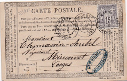 33448# SAGE CARTE PRECURSEUR Obl NOGENT HAUTE MARNE 1877 T17 Pour MIRECOURT VOSGES - Cartes Précurseurs