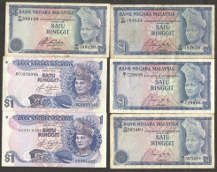 Set 6 Pcs Malaysia 1 Ringgit Signature And Variation 1967-1984 VF No Tear - Maleisië