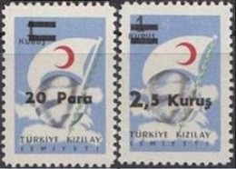 1956 TURKEY SURCHARGED TURKISH RED CRESCENT STAMPS MNH ** - Charity Stamps