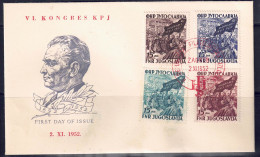 Jugoslawien 1952 - Parteikongress, FDC Mit MiNr. 708 - 711 - FDC