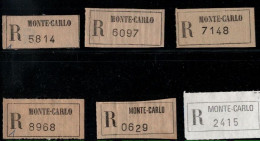 ! Lot Von 7 R-Zetteln Aus Monte Carlo, Monaco, Einschreibzettel, Reco Label - Other & Unclassified