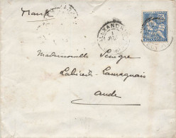 LETTRE. ALEXANDRIE. 1913. MOUCHON 25 SEUL. POUR LABEDERE-LAURAGNAIS AUDE - Storia Postale