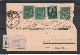 R.S.I.:  4.9.44  FRAMMENTO  RACC. DA  MILANO  -  25 C VALORI  GEMELLI  -  2  EMISSIONI  -  SASS. 491 + 497x2 - Afgestempeld