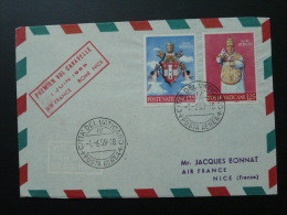 Lettre Premier Vol First Flight Cover Rome Nice Sur Caravelle Air France 1959 Vatican - Storia Postale