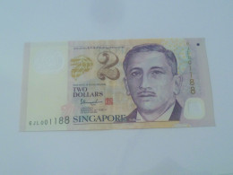 Banknote - Singapore $2 Dollars Portrait Series Repeater Nice Lucky Number Ref : 6JL 001188  (#221) - Singapour