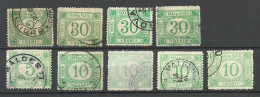 ROMANIA 1887-1910 Taxa De Plata Portomarken Postage Due, 9 Stamps, O - Fiscale Zegels