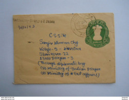 India Stationery Entier Postal Envelope Used 1983 50 To Prague Throug Diplomatic Bag New Delhi - Covers