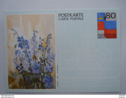 Liechtenstein Entier Postal Carte Postal Postkarte Fleurs Rittersporn Riddersporen Par Tini Ospelt - Stamped Stationery