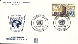 Ivory Coast FDC 20-9-1962 UN 2nd Anniversary With Cachet - Côte D'Ivoire (1960-...)