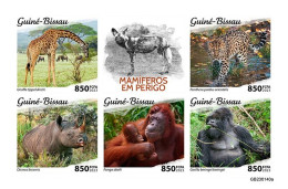 Guinea Bissau 2023, Animals In Danger, Giraffe, Gorillas, Rhino, 5val BF IMPERFORATED - Gorillas
