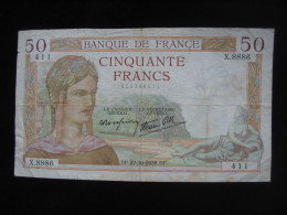 50 Cinquante Francs - CERES Type 1933 Modifié - 27-10-19338     **** EN ACHAT IMMEDIAT **** - 50 F 1934-1940 ''Cérès''