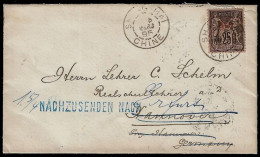 1895 ENVELOPE FRENCH P.O IN CHINA SHANGHAI To GERMANY, REDIRECTED - CUSTOMS CDS DEPARTURE - VERY RARE - Lettres & Documents