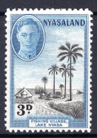 Nyasaland 1945 KGVI Pictorials - 3d Fishing Village HM (SG 148) - Nyassaland (1907-1953)
