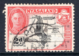Nyasaland 1945 KGVI Pictorials - 2d Map Used (SG 147) - Nyassaland (1907-1953)