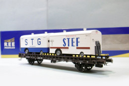 REE - WAGON UFR Biporteur STEF STG SNCF Ep. III Réf. WB-635 Neuf NBO HO 1/87 - Güterwaggons