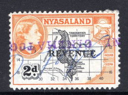 Nyasaland 1953 QEII REVENUES - Pictorials Overprint - 2d Map Used (Barefoot 8) - Nyassaland (1907-1953)