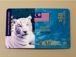 Mint USA UNITED STATES America Prepaid Telecard Phonecard, Endangered Species Series White Tiger (500EX),1 $50 Mint Card - Colecciones