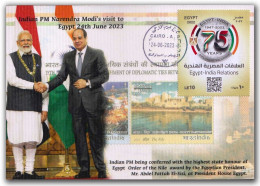 EGYPT 2023 INDIA PM Narendra Modi, Order Of Nile, President Abdel Fattah El-Sis Postcard, 24th June 2023(**) Inde Indien - Lettres & Documents