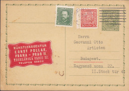 Czechoslovakia Uprated Postal Stationery Ganzsache Künstleragentur ERNST POLLAK Vignettes PRAHA Prag 1934 BUDAPEST - Postales