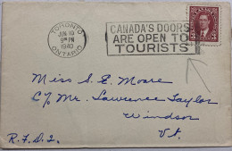 CANADA 1940, WW-2 COVER USED, TORONTO CITY, MACHINE SLOGAN CANCEL, CANADA'S DOORS ARE OPEN TO TOURISTS, KING GEORGE STAM - Brieven En Documenten