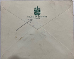 CANADA 1950, COVER USED, HOUSE OF COMMONS, METER MACHINE GREEN CANCEL, FREE, CANADA FRANCO,  SIGN MEMBER OF PARLIAMENT - Cartas & Documentos