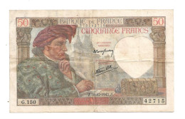 BILLET 50 Francs " Jacques Cœur "  J.18.12.1941.J. - 50 F 1940-1942 ''Jacques Coeur''