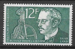 GERMANIA SARRE 1958 AMMINISTRAZIONE TEDESCA RUDOLF DIESEL UNIF. 414  MNH XF - Neufs