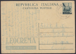 Intero Postale 1958 Da Torre Pellice (TO) Per Cuneo, Cartolina Pubblicitaria, Leocrema In Casa E Al Sole - Pubblicitari