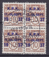 Denmark 1937 Mi. 241, Wellenlinien Aufdruck Overprinted 'K.P.K. 17.-26. Sept 1937' 4-Block (o) - Blocks & Kleinbögen