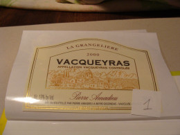 Etiquette De Vin Jamais Collée Wine Label  Weinetikett 1 Etiquettes Cotes Du Rhone Vacqueyras Pierre Amadieu 2000 - Côtes Du Rhône