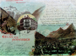 RARE Cpa SUISSE GRUSS AUS SCHWANDEN - LITHO . Eingang Ins Sernftthal Glärnish , 1903 GLARIS SWITZERLAND EARLY PC - Schwanden