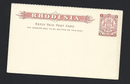 Rhodesia Ca. 1896 Reply Paid Post Card Intact Pair 1d Dull Red BSAC Printed Franking Fine Unused - Southern Rhodesia (...-1964)