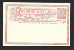 Rhodesia 1890's Reply Paid Post Card Intact Pair Larger Font 1d Dull Red BSAC Printed Franking Fine Unused - Southern Rhodesia (...-1964)