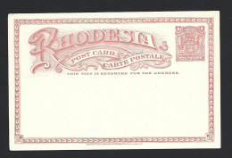 Rhodesia 1899 Reply Paid Post Card Address Half Only Larger Stylised Font 1d Dull Red BSAC Printed Franking Fine Unused - Southern Rhodesia (...-1964)