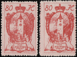 LIECHTENSTEIN - 1920 - 2x Mi.34 - 80h Rose-red (shades) - Mint** - Nuovi