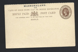 Mashonaland Via Overprint On 1890 's COGH Reply Paid Half Post Card Sound Unused - Rhodésie Du Nord (...-1963)