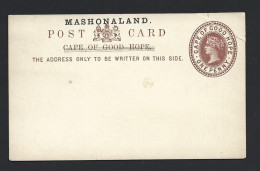 Mashonaland And Cross Bars Overprint On 1890 's 1d COGH  Post Card Unused , Corner Fault - Rhodésie Du Nord (...-1963)