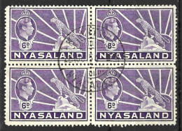 NYASALAND...KING GEORGE  VI...(1936-52..).....6d X BLOCK OF 4.....SG136.....(CAT.VAL.£8..)....CDS...VFU... - Nyassaland (1907-1953)