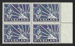 NYASALAND...KING GEORGE  VI...(1936-52..).." 1938.."......3d X MARGINAL  BLOCK OF 4.....SG134........MNH. - Nyassaland (1907-1953)