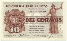 Portugal - CÉDULA 10 Centavos - 11.04.1925 - Pick: 101 - Unc. - M.A. 10 - Serie A3 - Casa Da Moeda - Portugal