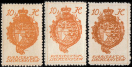 LIECHTENSTEIN - 1920 - 3x Mi.26 - 10h Red-orange (shades) - Mint** - Nuovi