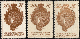 LIECHTENSTEIN - 1920 - 3x Mi.28 - 20h Reddish Brown (shades) - Mint** (a) - Unused Stamps