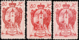 LIECHTENSTEIN - 1920 - 3x Mi.34 - 80h Rose-red (shades) - Mint** - Unused Stamps