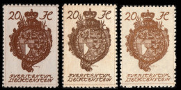 LIECHTENSTEIN - 1920 - 3x Mi.28 - 20h Reddish Brown (shades) - Mint** (b) - Neufs