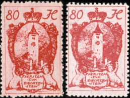 LIECHTENSTEIN - 1920 - 2x Mi.34 - 80h Rose-red (shades) - Mint** - Ungebraucht