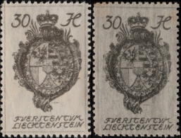 LIECHTENSTEIN - 1920 - 2x Mi.30 - 30h Grey-black (shades) - Mint** - Unused Stamps