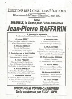 Elections Des Conseillers Régionaux, 1992, Département De La VIENNE, Jean Pierre RAFFARIN, Frais Fr 1.65 E - Non Classés