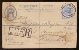 Lettre Recommandée Singapour Singapore Cachet 1895 Pour Hambourg Registered Letter Cover Timbre N°70 Brief Hamburg - Singapore (...-1959)