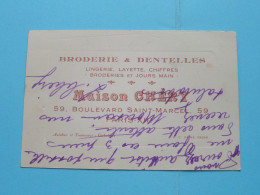 Broderie & Dentelles " Maison Chéry " 59 Blvd St. MARCEL à PARIS XIIIe France ( Zie/Voir Scans ) ( Format 12 X 8 Cm.) ! - Visitenkarten